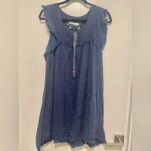 We The Free Women Medium Blue Shirt Dress Pleated Button Front Sleeveless Mini